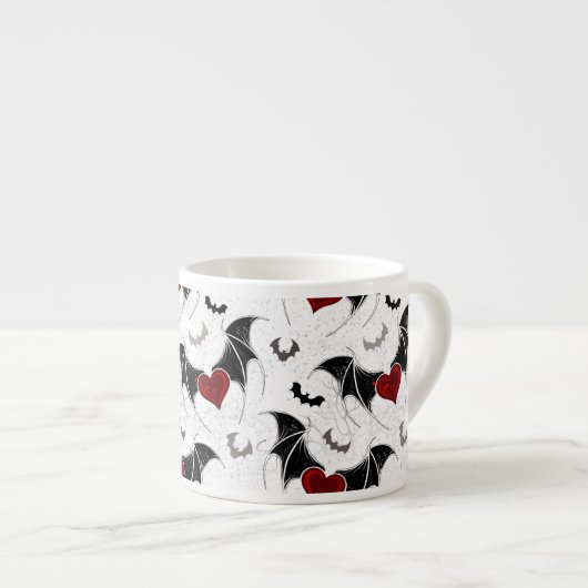 Halloween hart met zwarte vleermuisvleugels espresso kop (Voorkant rechts)