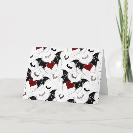 Halloween hart met zwarte vleermuisvleugels feestdagen kaart (Voorkant)