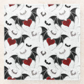 Halloween hart met zwarte vleermuisvleugels glazen onderzetter (Voorkant)