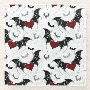 Halloween hart met zwarte vleermuisvleugels glazen onderzetter