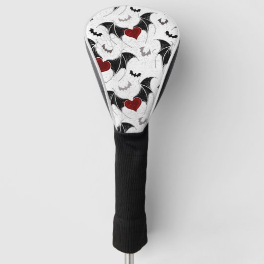 Halloween hart met zwarte vleermuisvleugels golfheadcover (Voorkant)