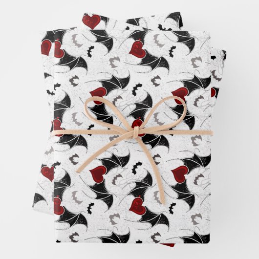 Halloween hart met zwarte vleermuisvleugels inpakpapier vel (In situ)