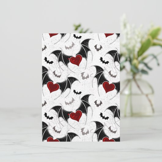 Halloween hart met zwarte vleermuisvleugels kaart (Staand voorkant)