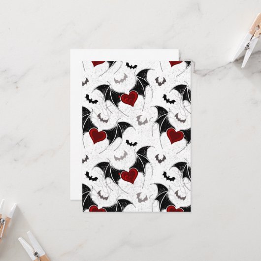 Halloween hart met zwarte vleermuisvleugels kaart (Voorkant / Achterkant in situ)