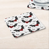 Halloween hart met zwarte vleermuisvleugels kartonnen onderzetters (Schuin)