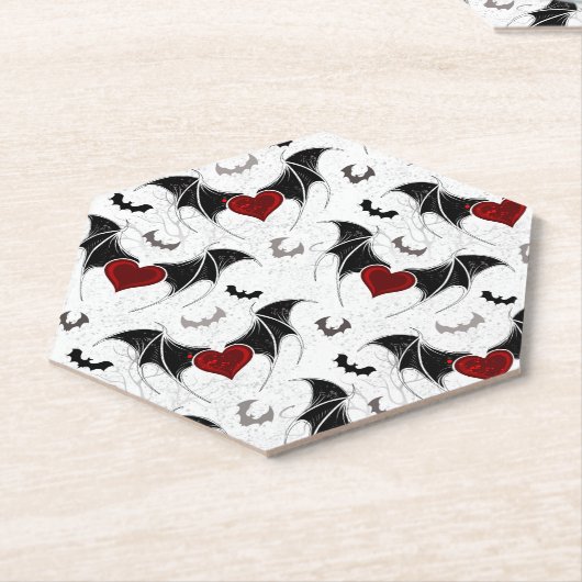 Halloween hart met zwarte vleermuisvleugels kartonnen onderzetters (Schuin)