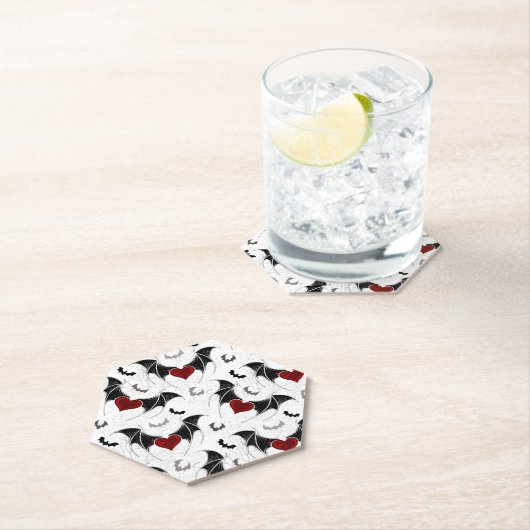 Halloween hart met zwarte vleermuisvleugels kartonnen onderzetters (Insitu)