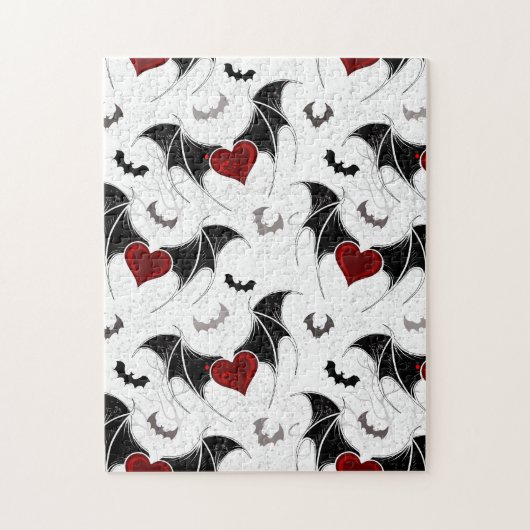 Halloween hart met zwarte vleermuisvleugels legpuzzel (Verticaal)