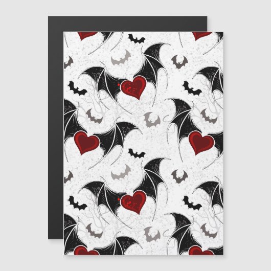 Halloween hart met zwarte vleermuisvleugels magnetische uitnodiging (Voorkant / Achterkant)