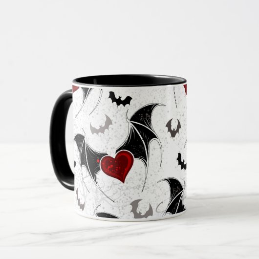 Halloween hart met zwarte vleermuisvleugels mok (Voorkant links)