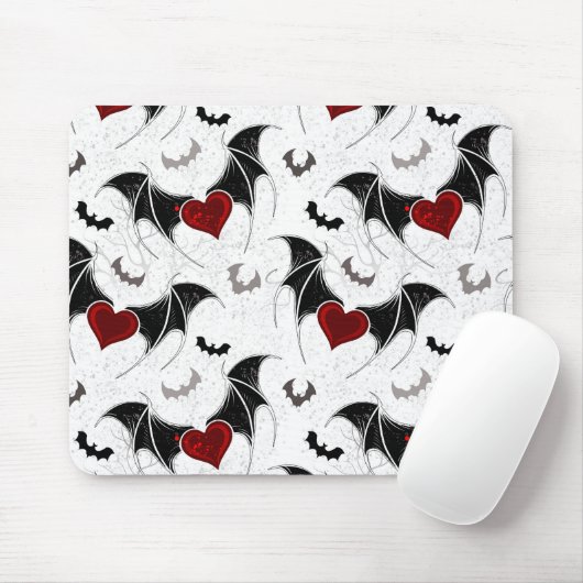 Halloween hart met zwarte vleermuisvleugels muismat (Met muis)