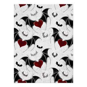 Halloween hart met zwarte vleermuisvleugels perfect poster