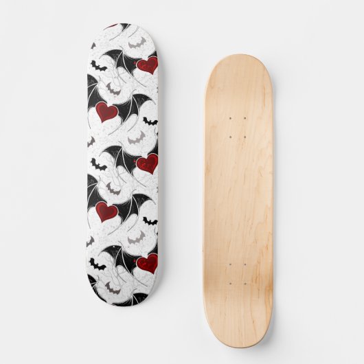 Halloween hart met zwarte vleermuisvleugels persoonlijk skateboard (Voorkant)