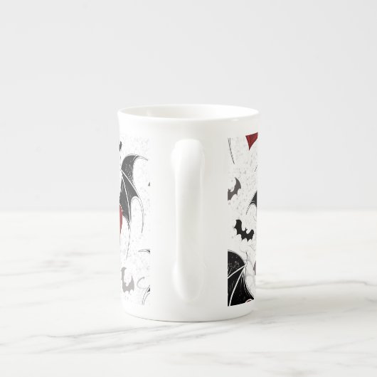 Halloween hart met zwarte vleermuisvleugels porselein kop (Achterkant)