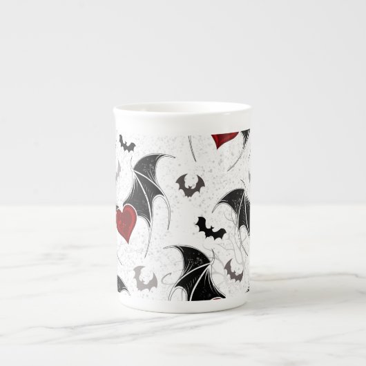 Halloween hart met zwarte vleermuisvleugels porselein kop (Voorkant)