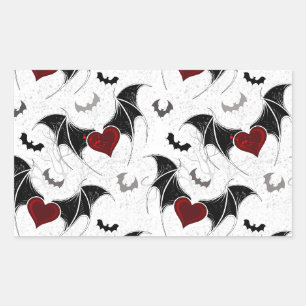 Halloween hart met zwarte vleermuisvleugels rechthoekige sticker
