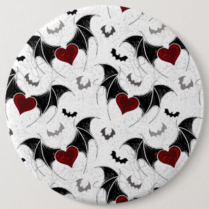 Halloween hart met zwarte vleermuisvleugels ronde button 6,0 cm