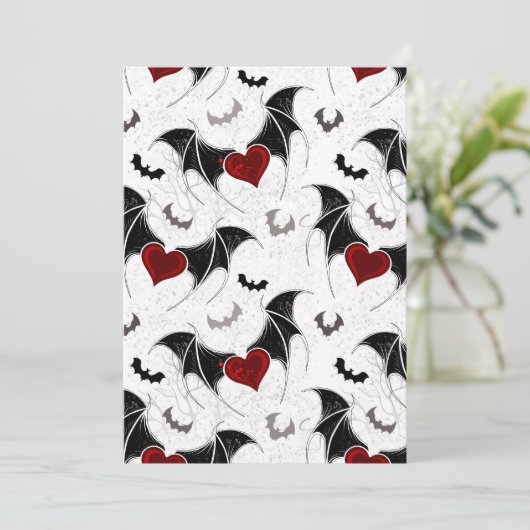 Halloween hart met zwarte vleermuisvleugels save the date (Staand voorkant)
