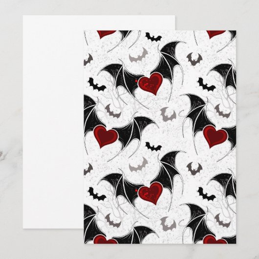 Halloween hart met zwarte vleermuisvleugels save the date (Voorkant / Achterkant)