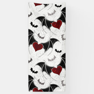 Halloween hart met zwarte vleermuisvleugels spandoek