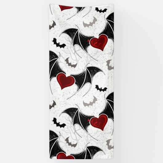 Halloween hart met zwarte vleermuisvleugels spandoek (Verticaal)