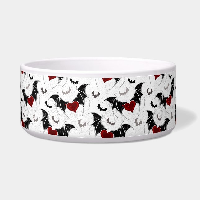Halloween hart met zwarte vleermuisvleugels voerbakje (Voorkant)