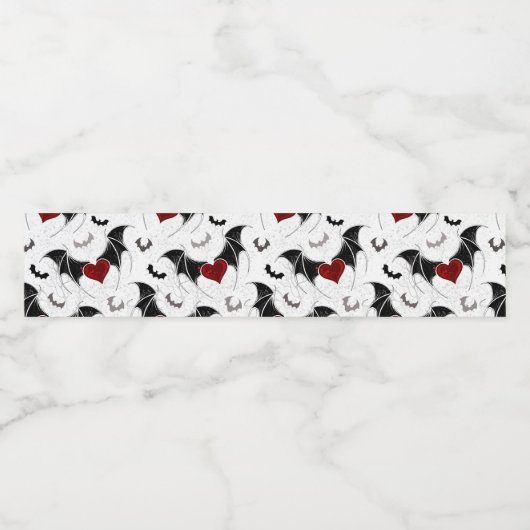 Halloween hart met zwarte vleermuisvleugels waterfles etiket (Enkel label)