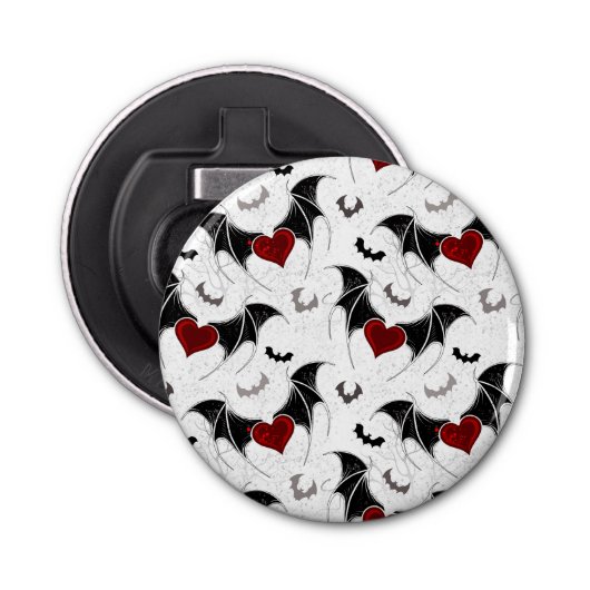 Halloween hart met zwarte vleugels button flesopener (Voorkant)