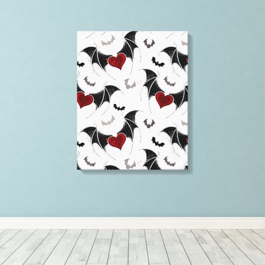 Halloween hart met zwarte vleugels canvas afdruk (Insitu (Houten vloer))