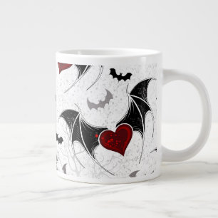 Halloween hart met zwarte vleugels grote koffiekop