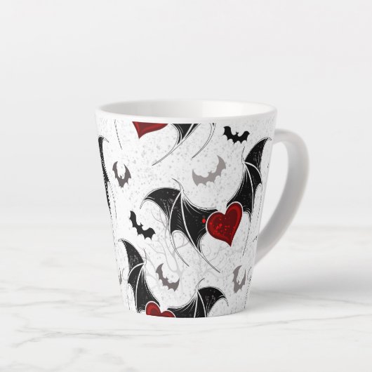 Halloween hart met zwarte vleugels latte mok (Rechterhoek)