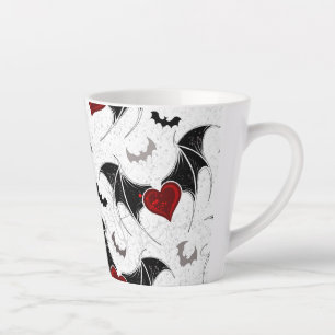 Halloween hart met zwarte vleugels latte mok