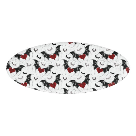 Halloween hart met zwarte vleugels naambadge (Voorkant)