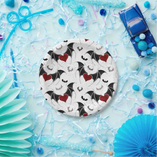 Halloween hart met zwarte vleugels papieren bordje (Feest)