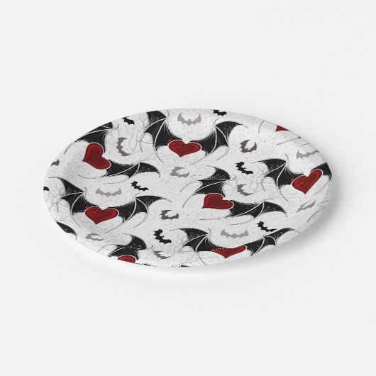 Halloween hart met zwarte vleugels papieren bordje (Gekanteld)
