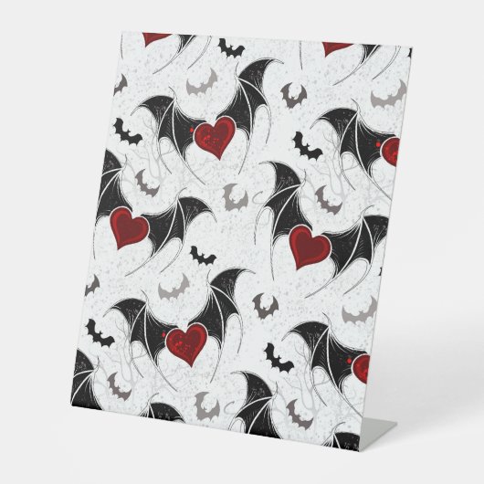 Halloween hart met zwarte vleugels reclamebord met voetstuk (Voorkant)