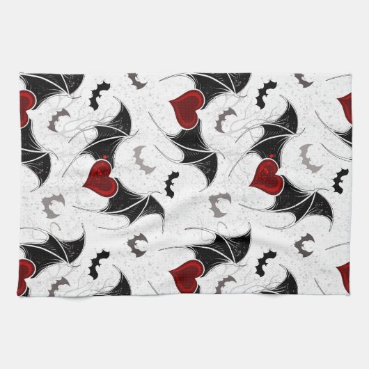 Halloween hart met zwarte vleugels theedoek (Horizontaal)