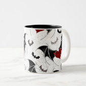 Halloween hart met zwarte vleugels tweekleurige koffiemok (Voorkant rechts)