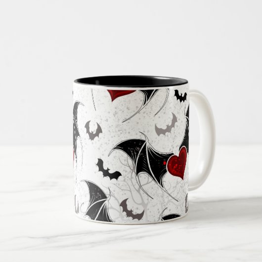 Halloween hart met zwarte vleugels tweekleurige koffiemok (Voorkant rechts)