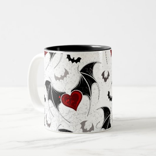 Halloween hart met zwarte vleugels tweekleurige koffiemok (Voorkant links)