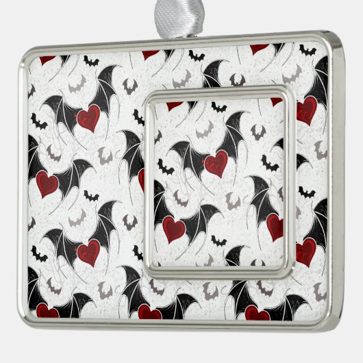 Halloween hart met zwarte vleugels verzilverd omlijst ornament (Links)