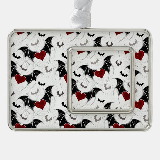 Halloween hart met zwarte vleugels verzilverd omlijst ornament (Voorkant)