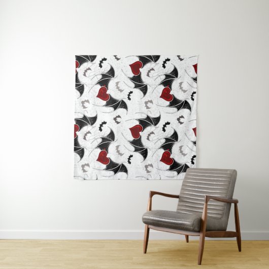 Halloween hart met zwarte vleugels wandkleed (In Situ (horizontaal))