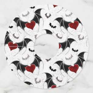 Halloween hart met zwarte vleugels wijnglaslabel