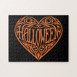 Halloween Hart, Oranje Hart, Feestdag Legpuzzel