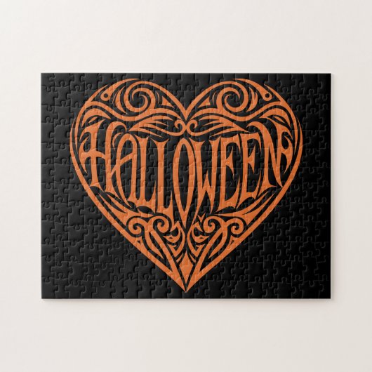 Halloween Hart, Oranje Hart, Feestdag Legpuzzel (Horizontaal)