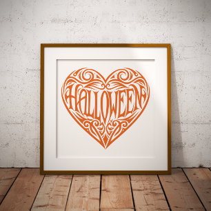 Halloween Hart, Oranje Hart, Feestdag Poster