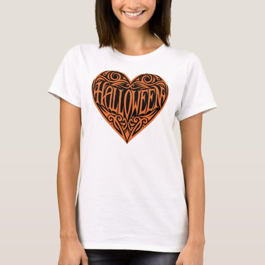 Halloween Hart, Oranje Hart, Feestdag T-shirt (Voorkant)