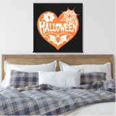 Halloween Hart, Oranje Hart Vorm, Spinnenweb Canvas Afdruk (Insitu (Slaapkamer))