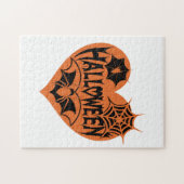 Halloween Hart, Oranje Hart Vorm, Spinnenweb Legpuzzel (Horizontaal)